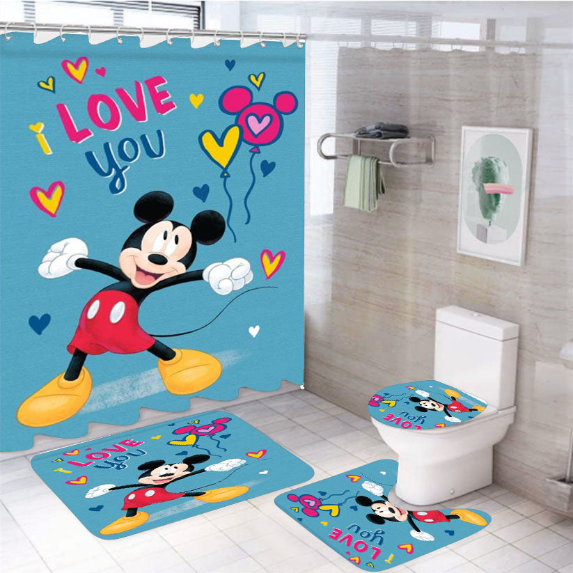 I Love You Mickey 4Pcs Bathroom Set Shower Curtain
