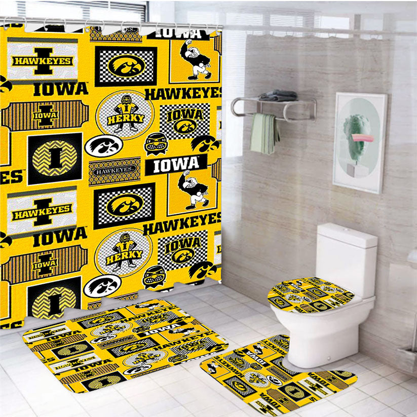 Iowa Hawkeye Pattern Mascot 4Pcs Bathroom Set Shower Curtain