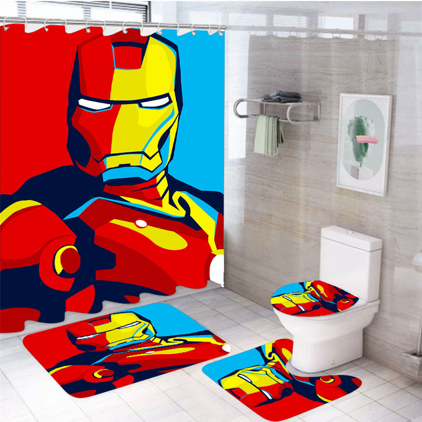 Iron Man Marvel Superhero Vector 4Pcs Bathroom Set Shower Curtain
