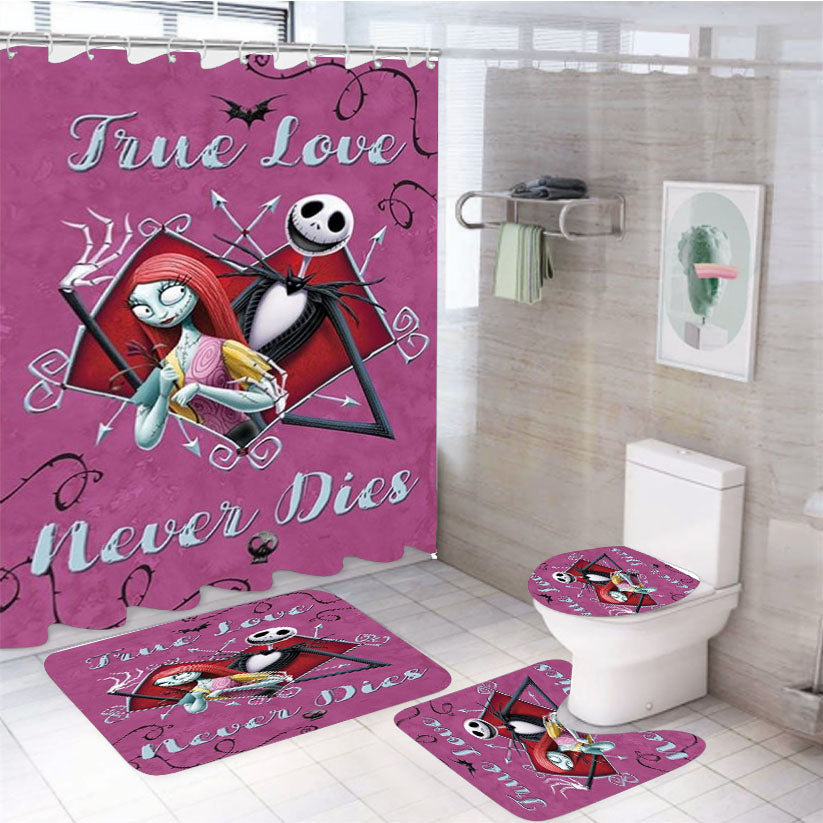 Jack & Sally True Love Never Dies 4Pcs Bathroom Set Shower Curtain
