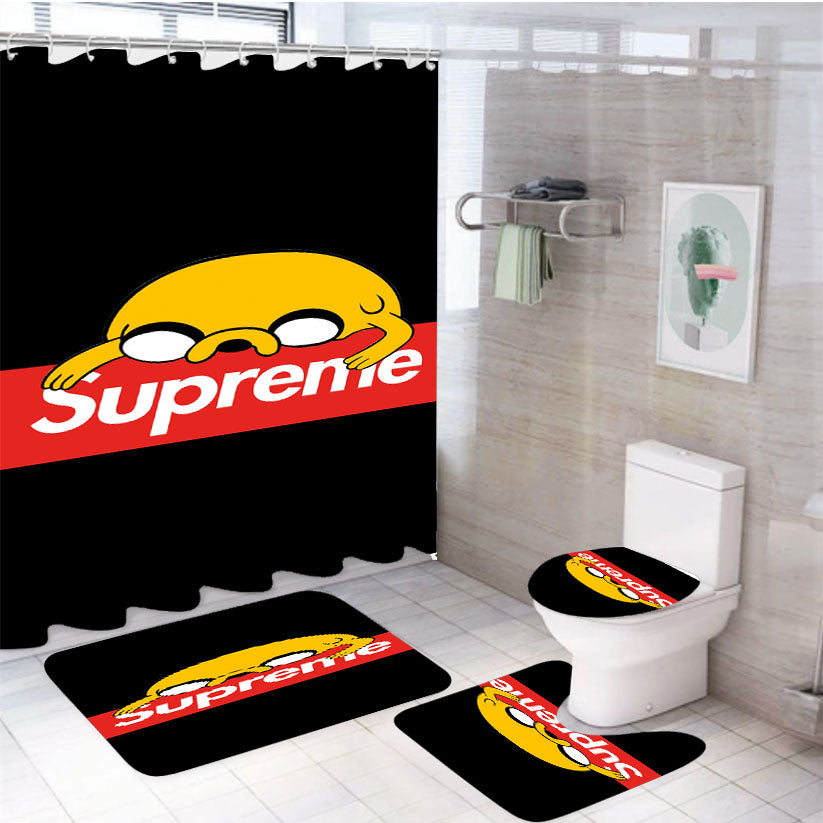 Jake The Dog Adventure Time Supreme Black 4Pcs Bathroom Set Shower Curtain