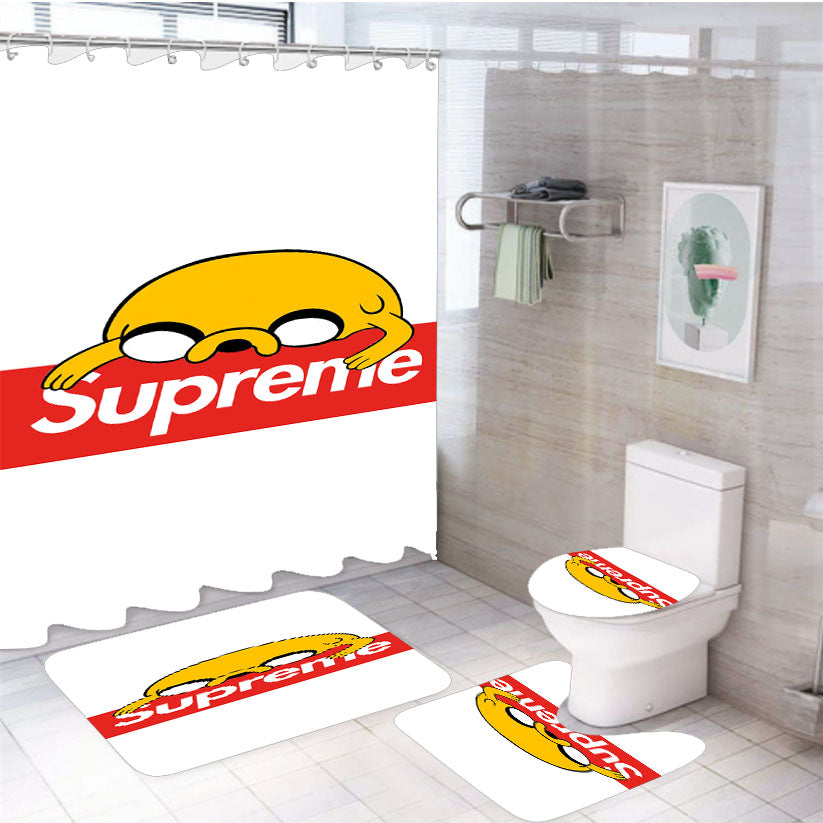 Jake The Dog Adventure Time Supreme White 4Pcs Bathroom Set Shower Curtain