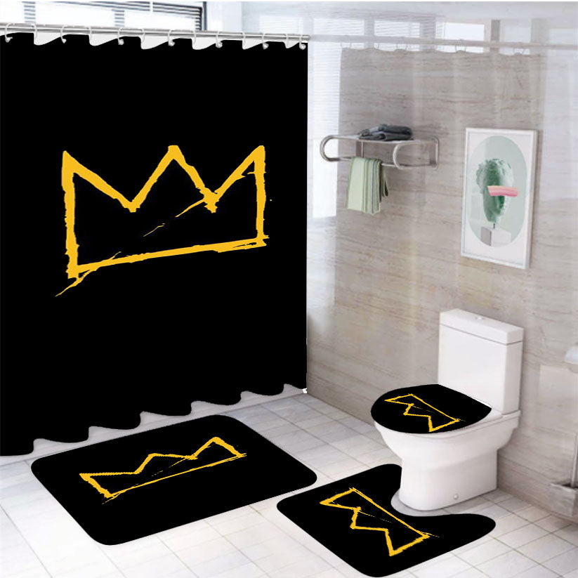 Jean Michel Basquiat Crown Graffiti Street Art 4Pcs Bathroom Set Shower Curtain