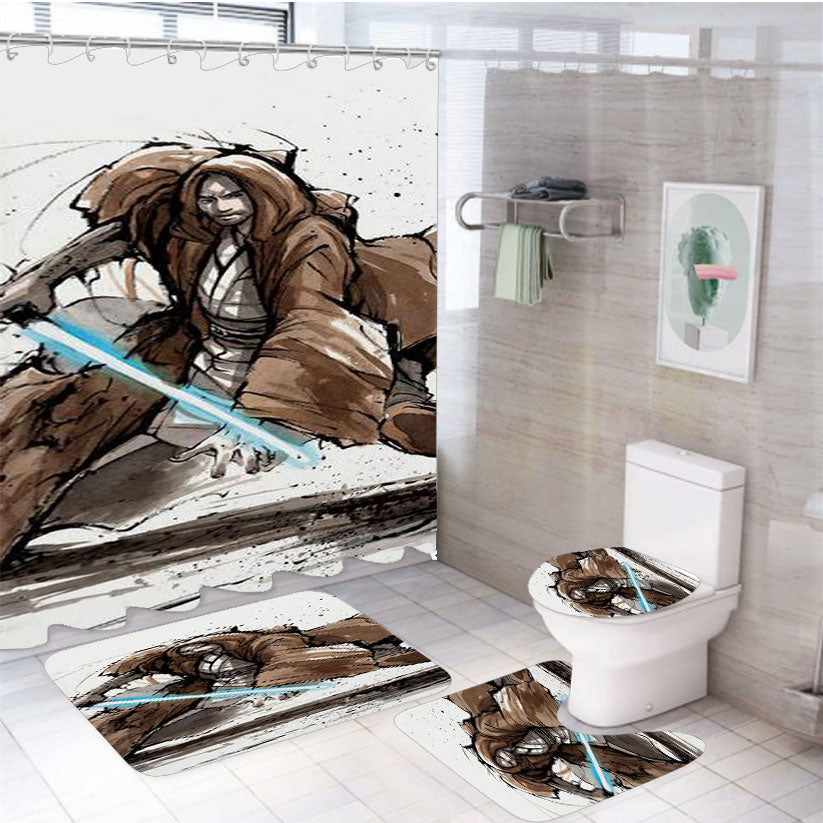 Jedi Knight From Star Wars With Calligraphy 4Pcs Bathroom Set Shower Curtain
