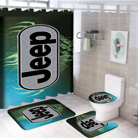 Jeep Green Flames 4Pcs Bathroom Set Shower Curtain