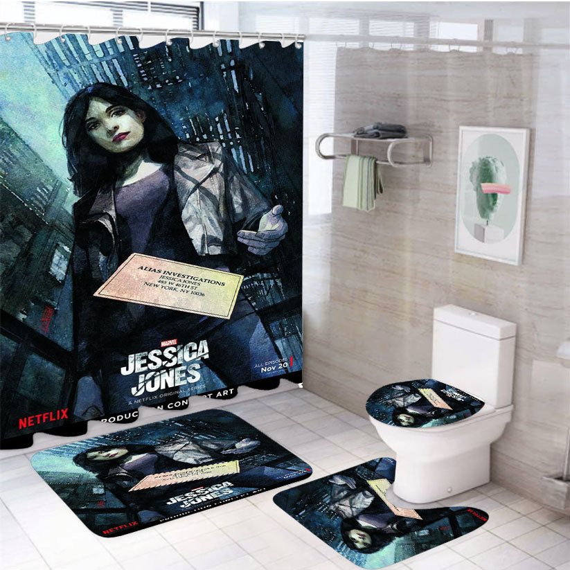 Jessica Jones Marvel 4Pcs Bathroom Set Shower Curtain