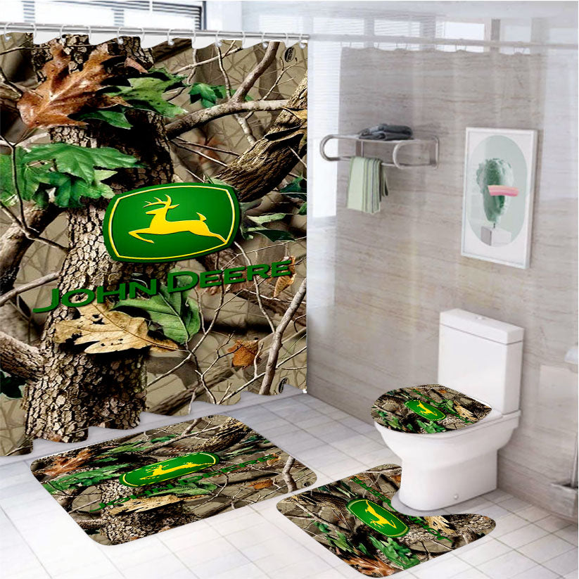 John Deere Camo Logo 4Pcs Bathroom Set Shower Curtain