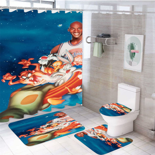 Jordan And Toon Space Jam 4Pcs Bathroom Set Shower Curtain