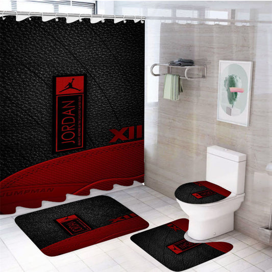 Jordan Jumpman 4Pcs Bathroom Non-Slip Rugs Shower Curtain Fabric Waterproof