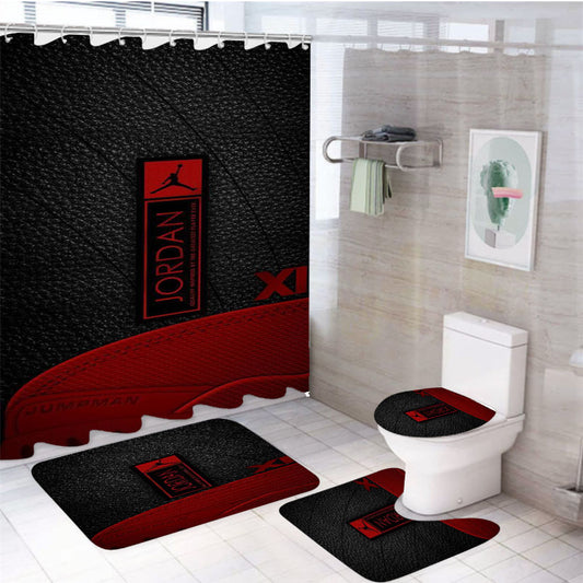 Jumpman Jordan Leather Style Pattern 4Pcs Bathroom Set Shower Curtain