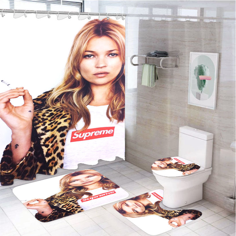 Kate Moss Supreme Leopard 4Pcs Bathroom Set Shower Curtain