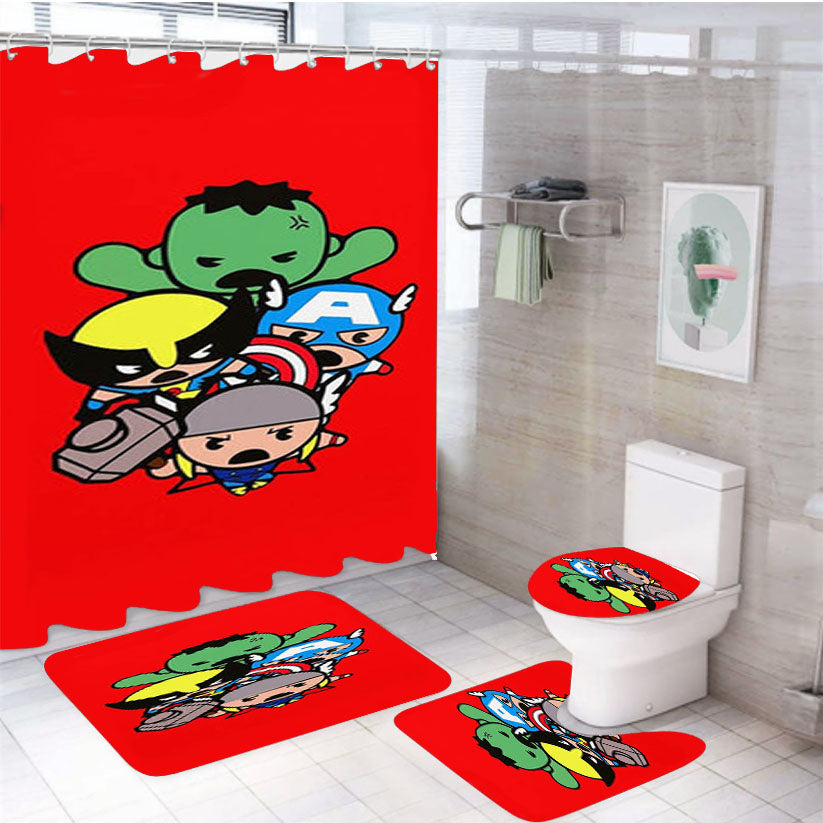 Kawaii Captain America Hulk Thor Wolverine Marvel Avengers 4Pcs Bathroom Set Shower Curtain