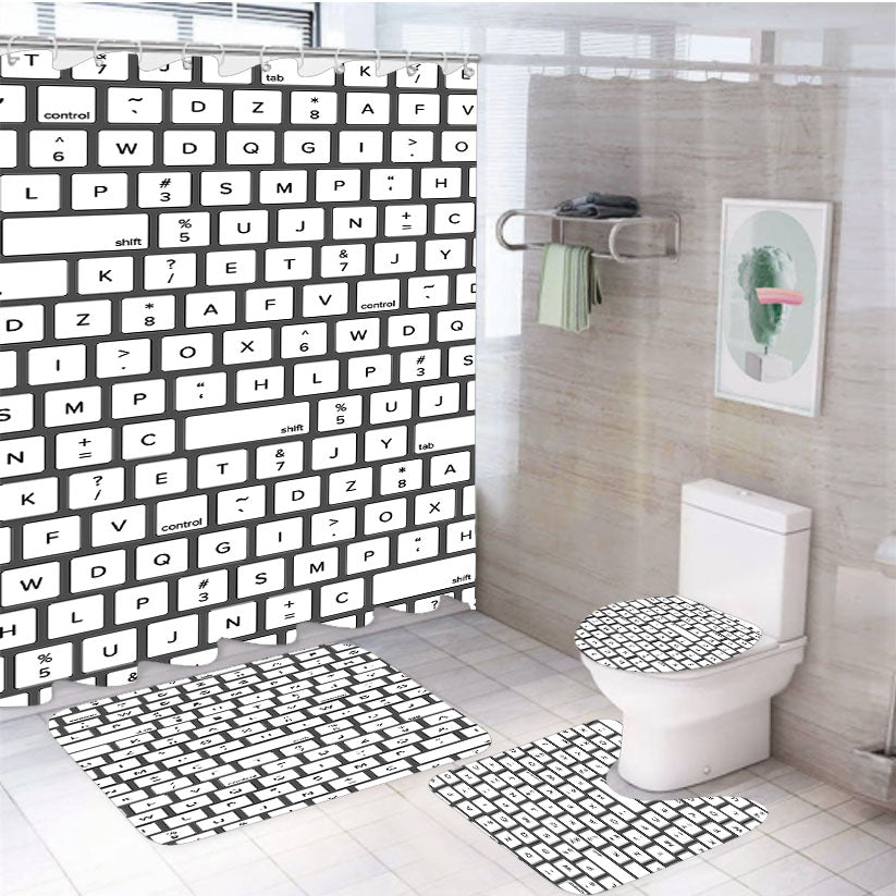Keyboard Pattern 4Pcs Bathroom Set Shower Curtain