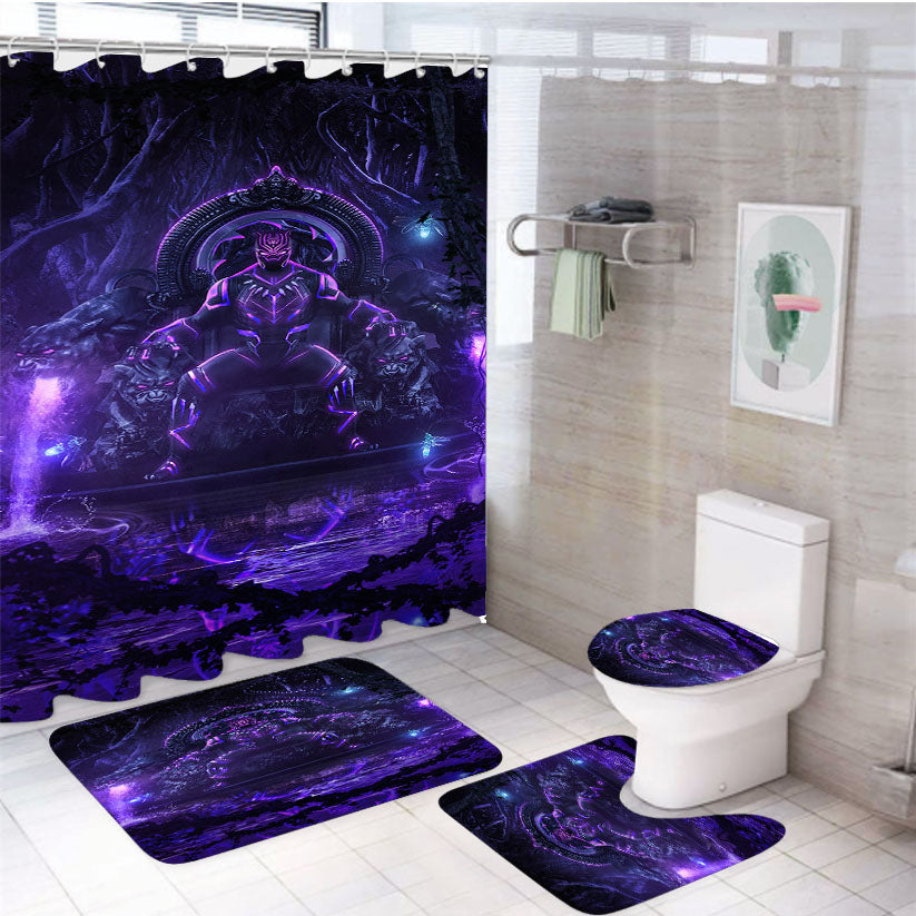 King Black Panther Purple Glow 4Pcs Bathroom Set Shower Curtain