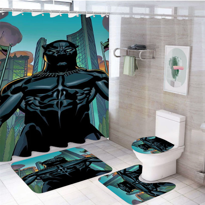 King Of Wakanda Black Panther 4Pcs Bathroom Set Shower Curtain