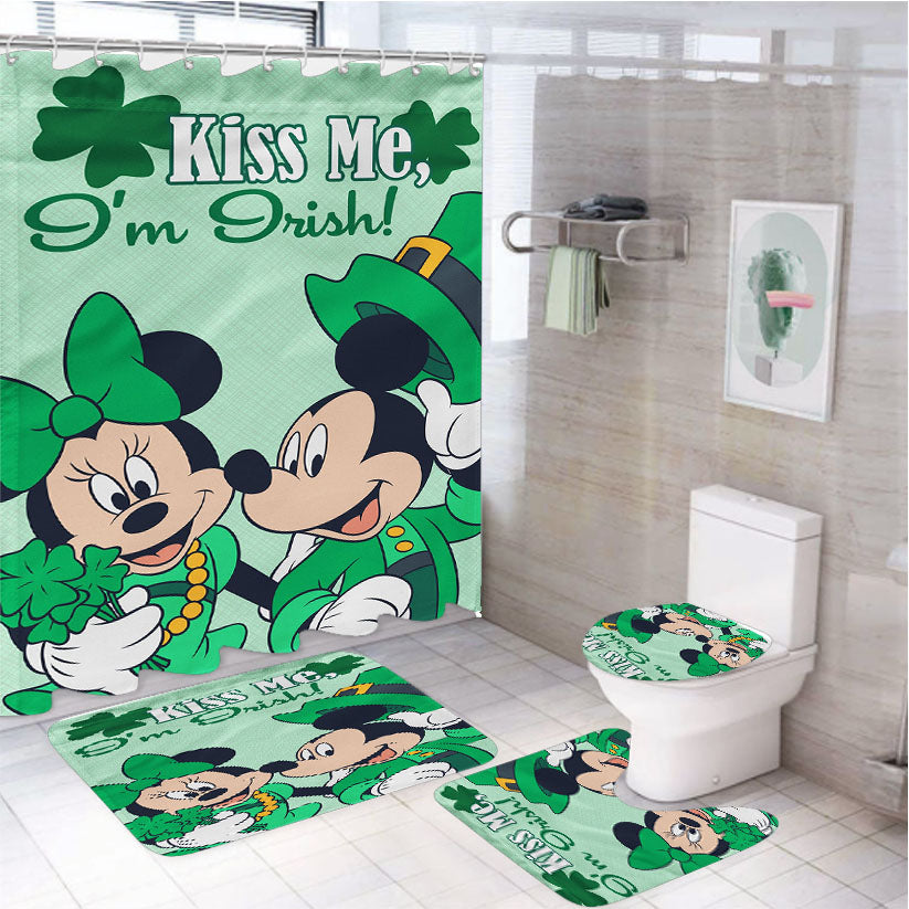 Kiss Me I'M Irish Mickey & Minnie 4Pcs Bathroom Set Shower Curtain