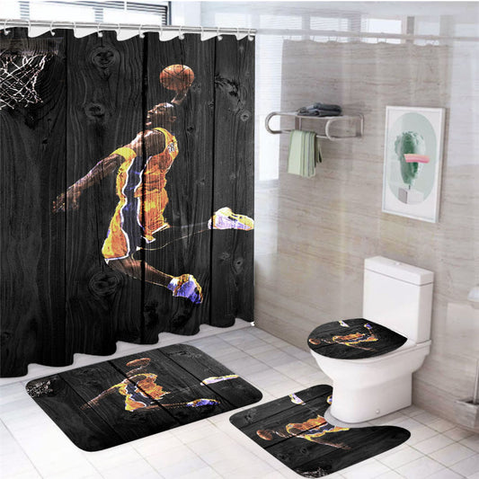 Kobe Bryant Dark Wood Wallpaper 4Pcs Bathroom Set Shower Curtain