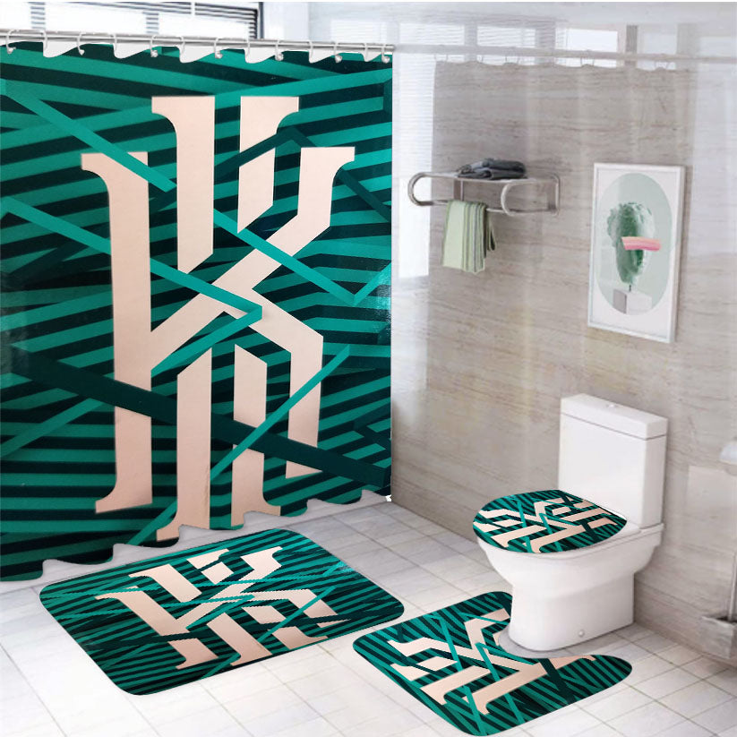 Kyrie Irving Green Stripe 4Pcs Bathroom Non-Slip Rugs Shower Curtain Fabric Waterproof