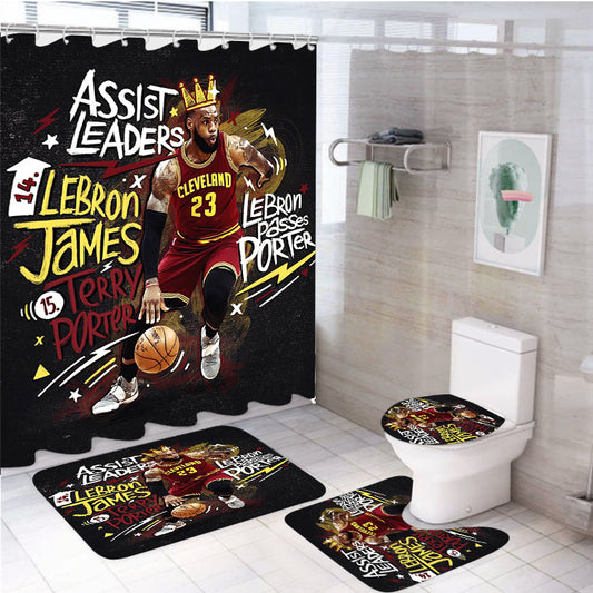 Lebron James Doodle Nba Legend 4Pcs Bathroom Set Shower Curtain