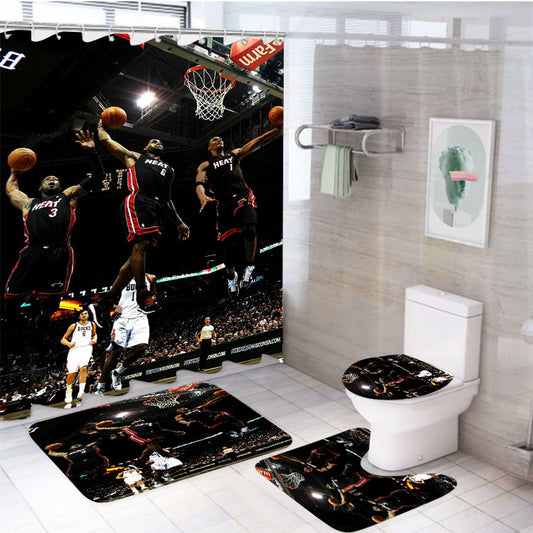 Lebron James Heat Dunk 4Pcs Bathroom Set Shower Curtain