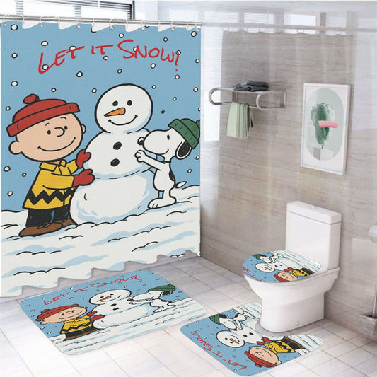 Let It Snow Charlie Brown Snowman 4Pcs Bathroom Set Shower Curtain