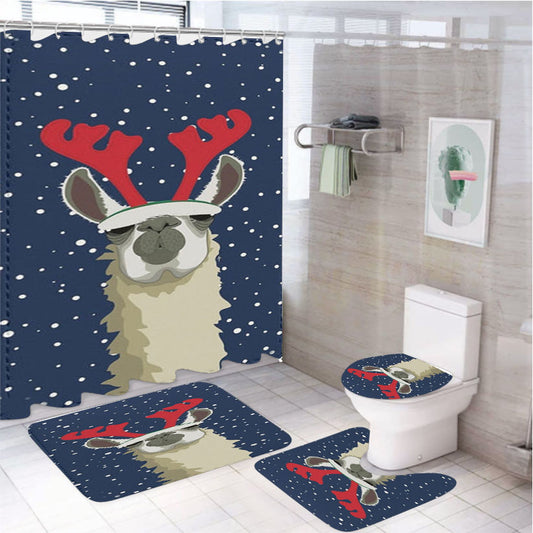 Let It Snow Reindeer 4Pcs Bathroom Set Shower Curtain