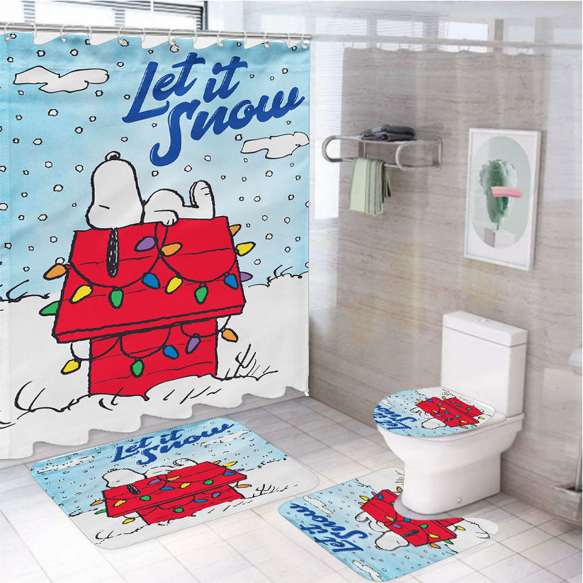 Let It Snow Snoopy Christmas 4Pcs Bathroom Set Shower Curtain