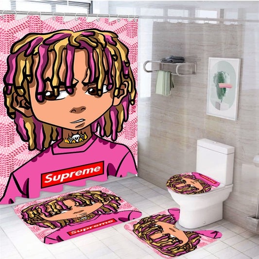 Lil Pump X Supreme 4Pcs Bathroom Set Shower Curtain