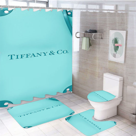 London Blue Square Trunk Bag Tiffany And Co 4Pcs Bathroom Set Shower Curtain