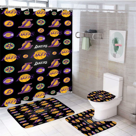 Los Angeles Lakers Logo Pattern 4Pcs Bathroom Set Shower Curtain