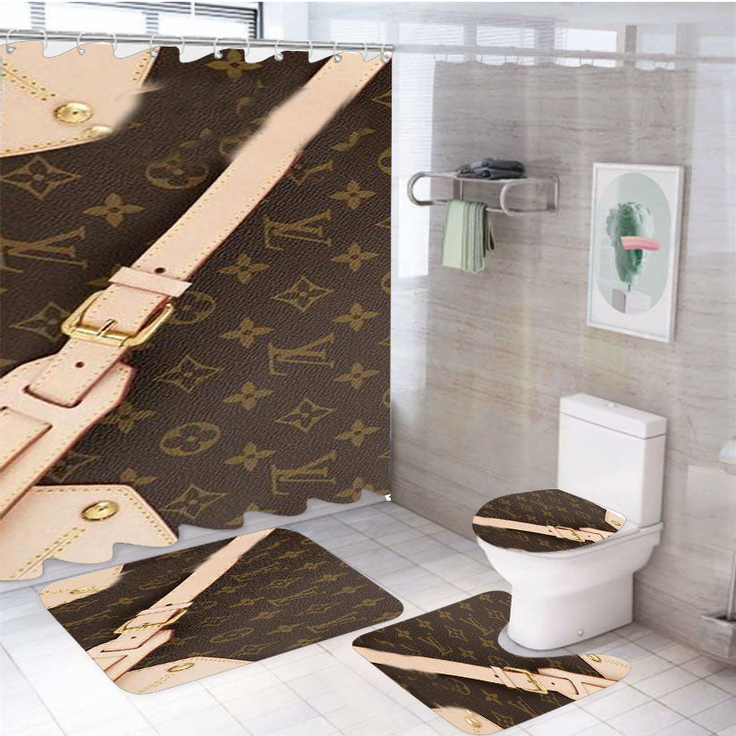 Louis Vuitton 4Pcs Bathroom Set Shower Curtain