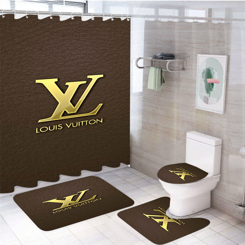 Louis Vuitton Art 4Pcs Bathroom Non-Slip Rugs Shower Curtain Fabric Waterproof