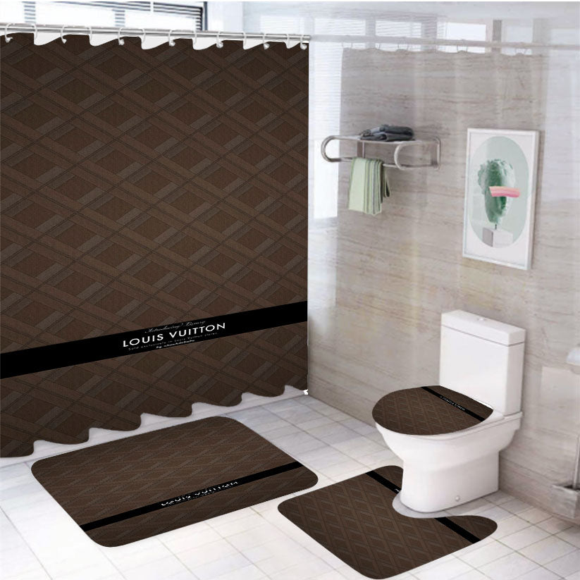 Louis Vuitton Chic Lady 4Pcs Bathroom Non-Slip Rugs Shower Curtain Fabric Waterproof