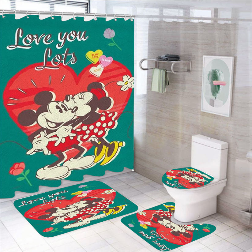 Love You Lots Mickey & Minnie 4Pcs Bathroom Set Shower Curtain