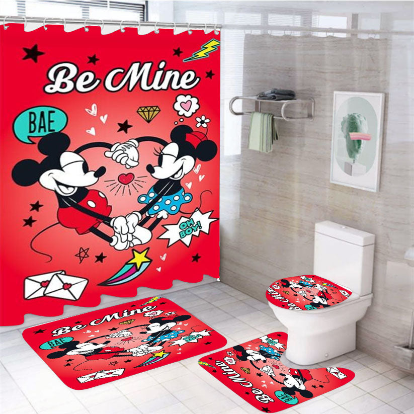 Loving Arms Mickey & Minnie 4Pcs Bathroom Set Shower Curtain
