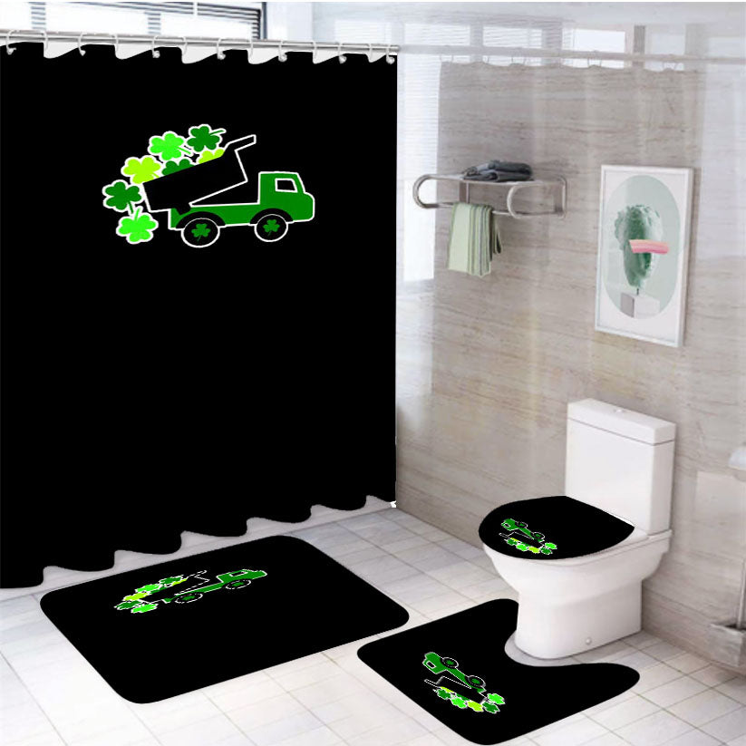 Lucky St Patricks Day Vintage Truck Clover Shamrock 4Pcs Bathroom Set Shower Curtain