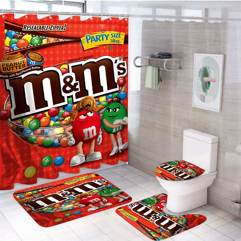 M&M Peanut Butter Chocolates Party Size 4Pcs Bathroom Set Shower Curtain