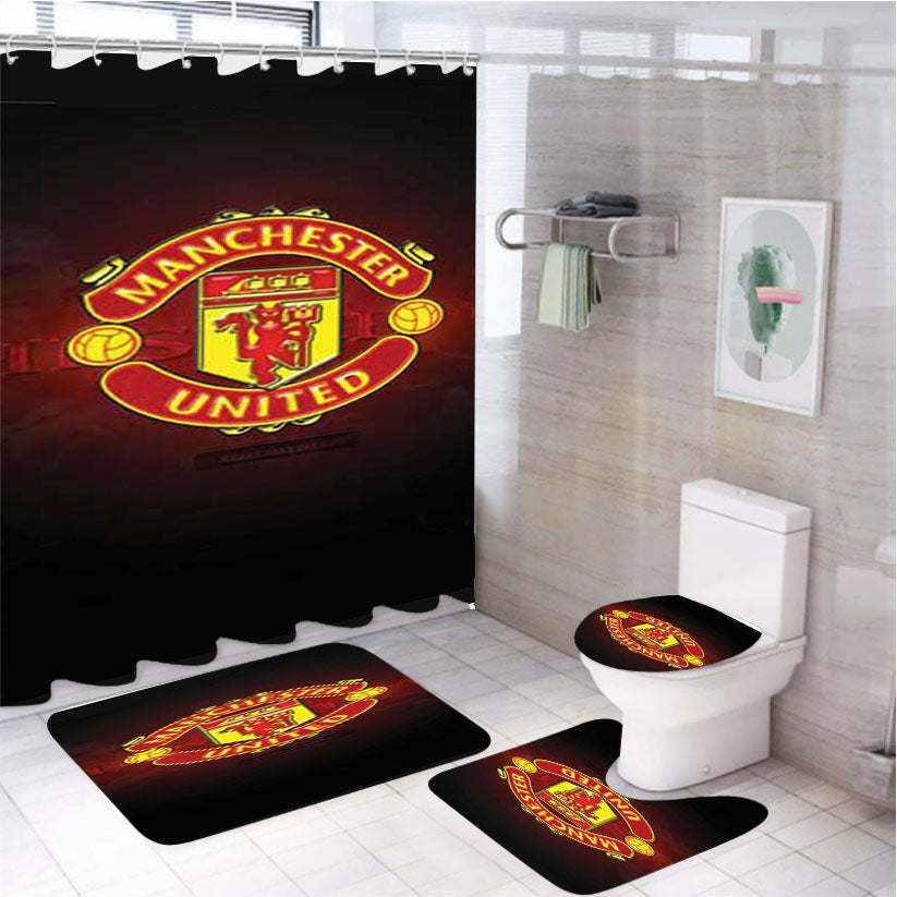Manchester United Logo Red Fade 4Pcs Bathroom Set Shower Curtain