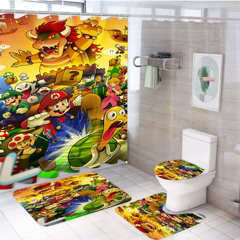 Mario Bros 4Pcs Bathroom Set Shower Curtain