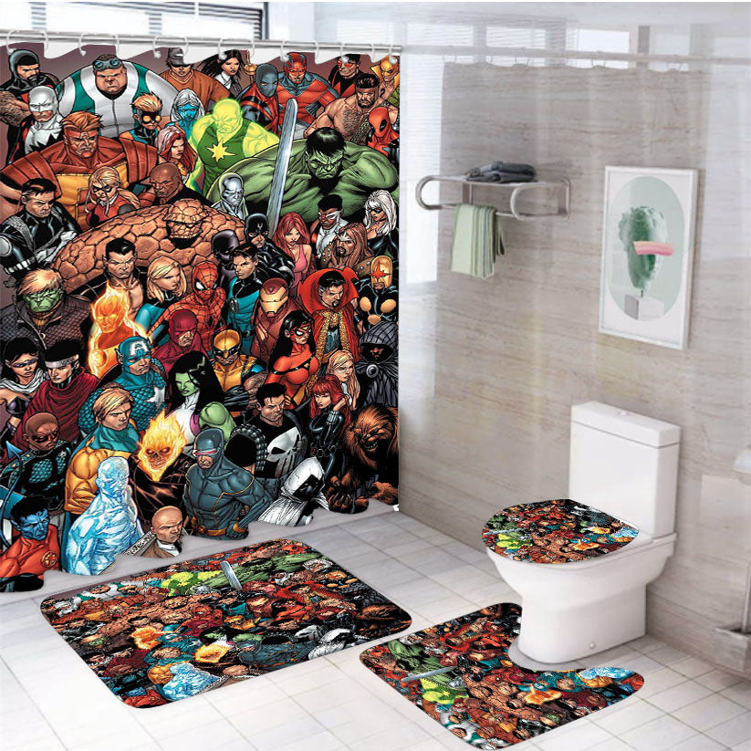 Marvel All Character 4Pcs Bathroom Set Shower Curtain