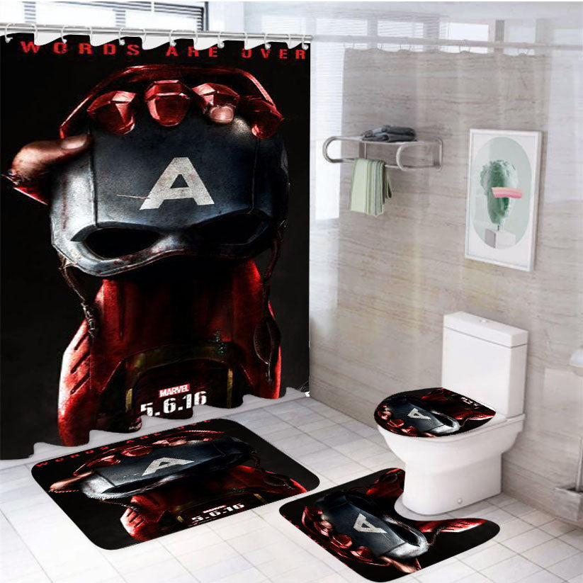 Marvel Captain America And Iron Man 4Pcs Bathroom Set Shower Curtain