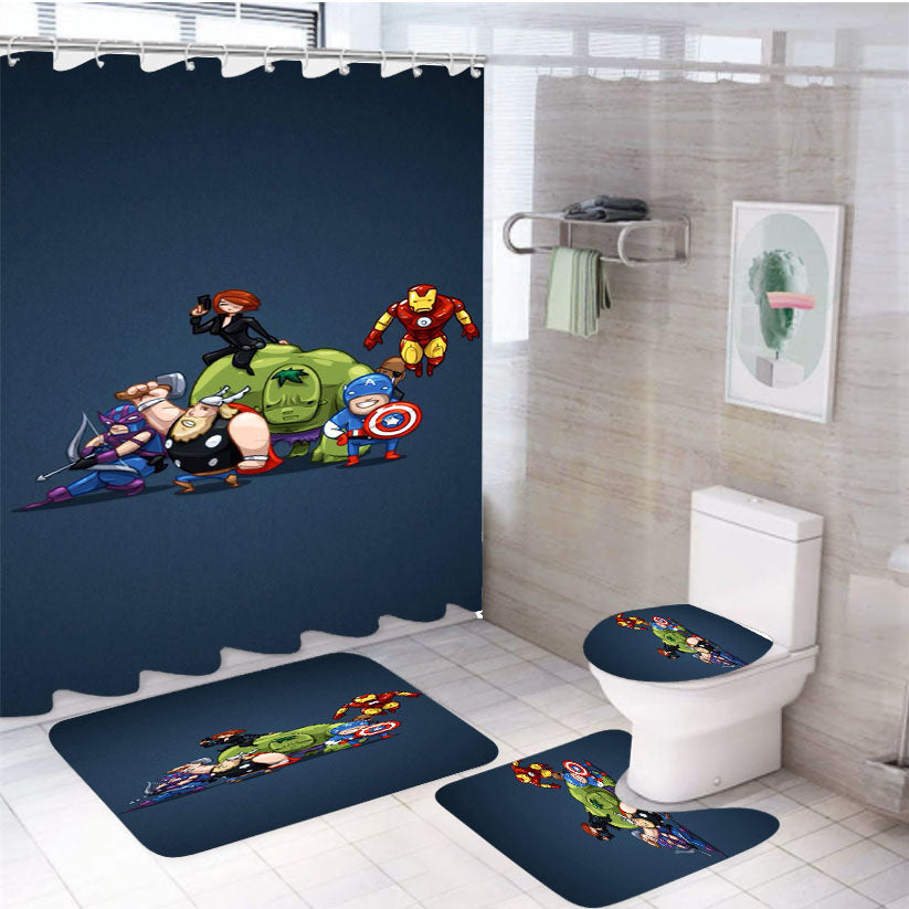 Marvel Chibi 4Pcs Bathroom Set Shower Curtain