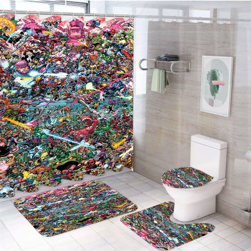 Marvel Comic All Character Collection 4Pcs Bathroom Set Shower Curtain