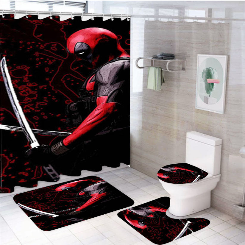 Marvel Comics Deadpool 4Pcs Bathroom Set Shower Curtain
