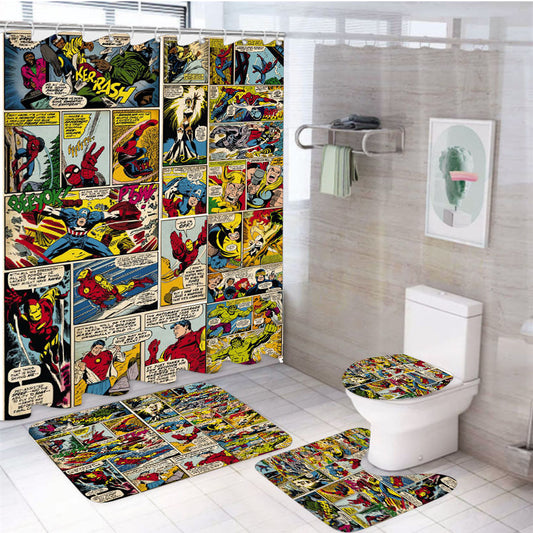 Marvel Comics Iron Man 4Pcs Bathroom Set Shower Curtain
