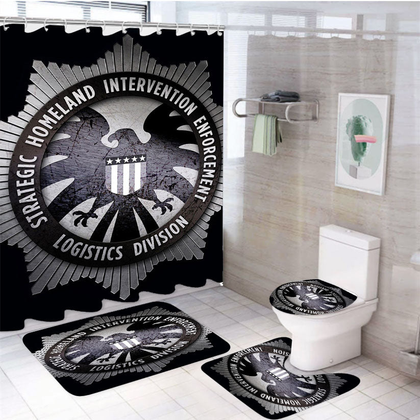 Marvel Comics Shield Logo Emblem 4Pcs Bathroom Set Shower Curtain