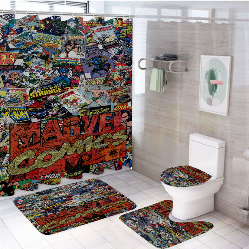 Marvel Comics Super Herro 4Pcs Bathroom Set Shower Curtain
