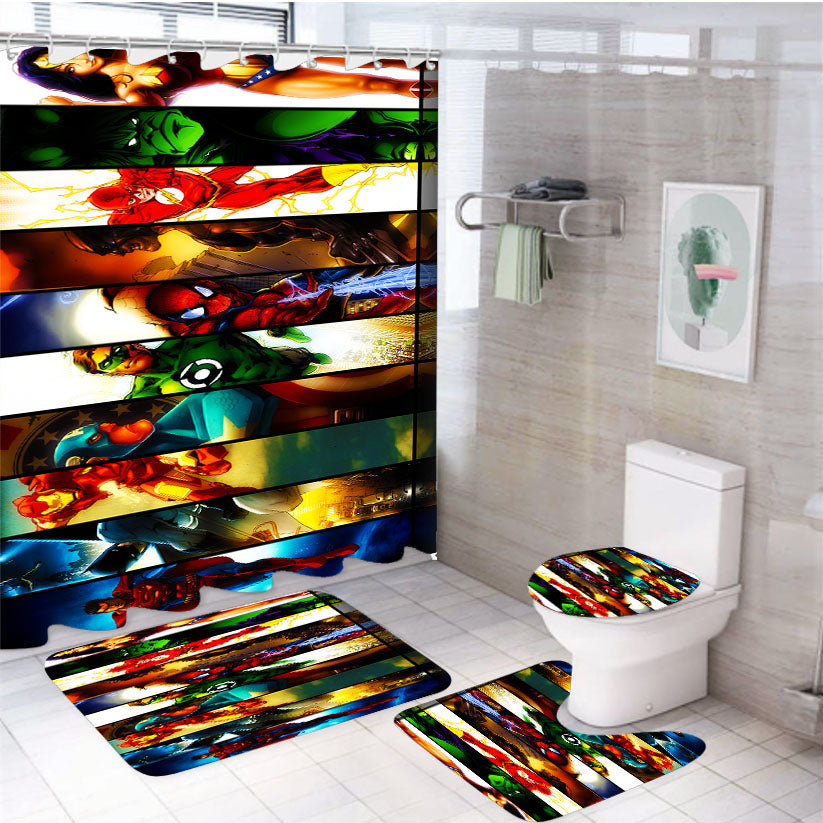 Marvel Dc Comic Heroes Collage 4Pcs Bathroom Set Shower Curtain