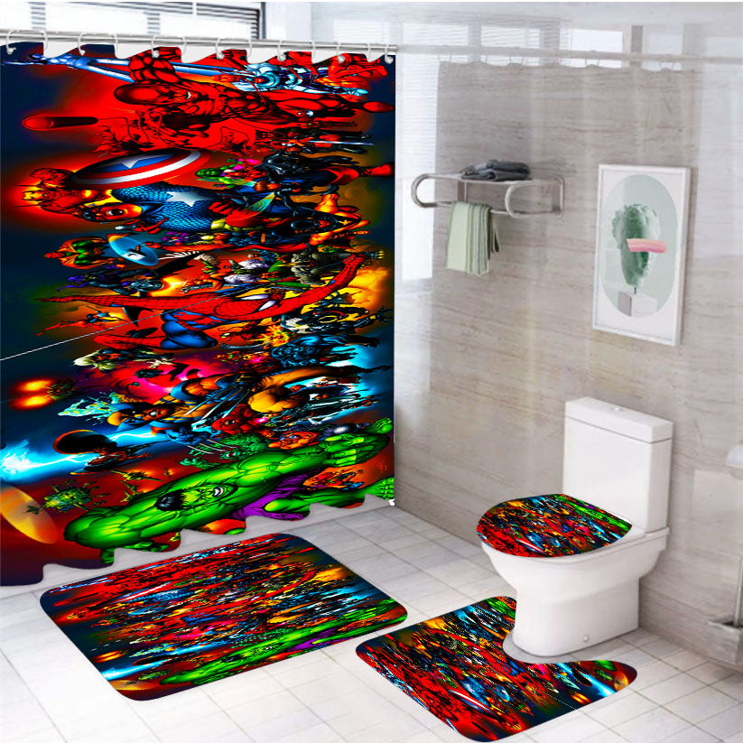 Marvel Heroes Collage 4Pcs Bathroom Set Shower Curtain