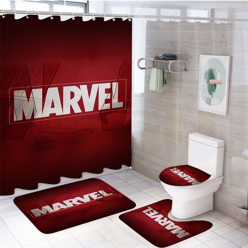 Marvel Logo 4Pcs Bathroom Set Shower Curtain